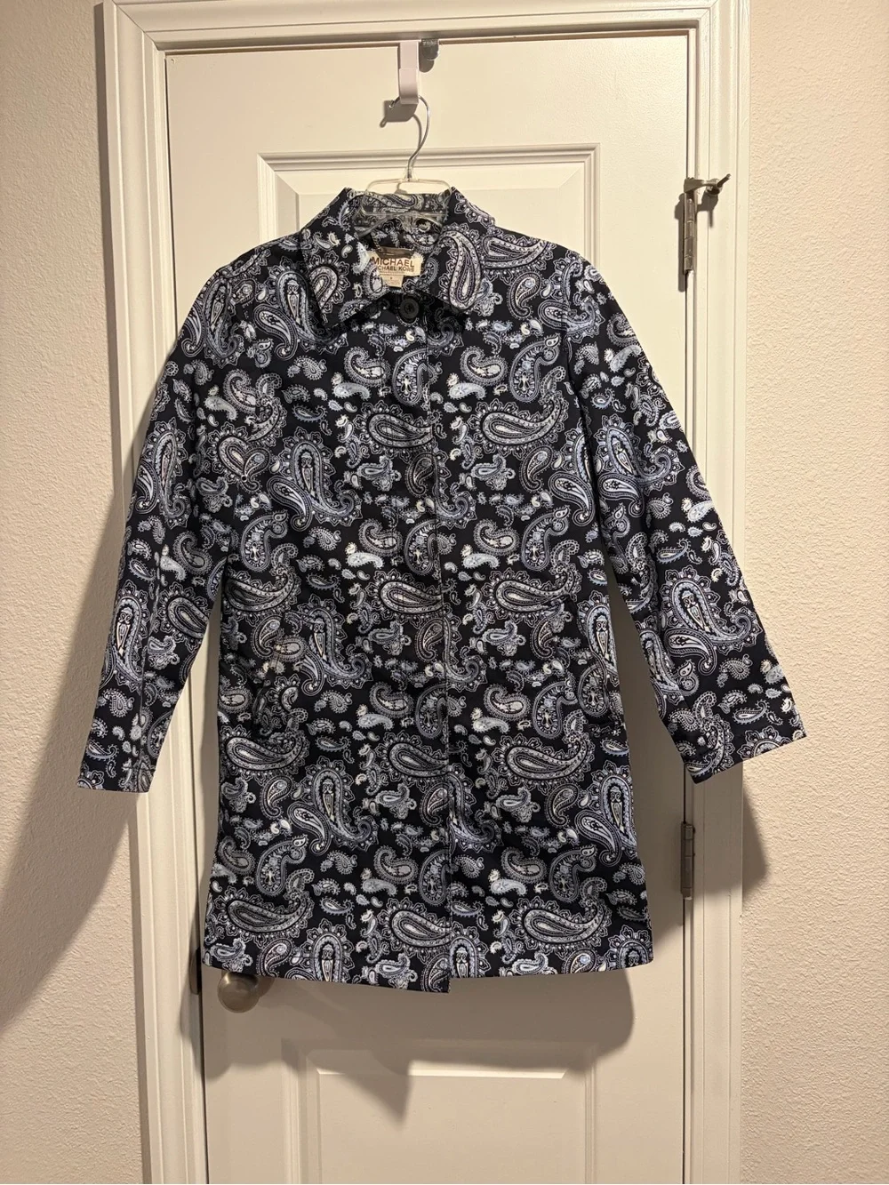 Michael Kors Navy and White Paisley Trench Coat